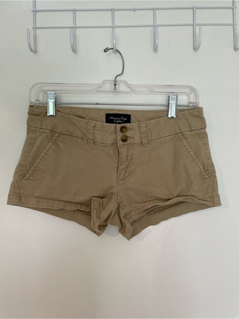 American Eagle Outfitters Khaki Low-Rise Cotton Shorts